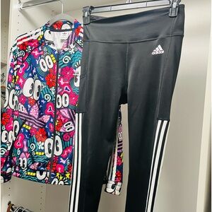 Adidas "All eyes on me" jacket and adidas straight leg pants.